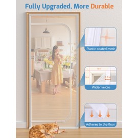 BFNN Cat Screen Door, Extra Tall Cat-Proof Mesh Gate, Fit Door Size 30'' x 80.5'', Anti-Cat Scratch Mesh with Zipper Closure, for Living Room, Kitchen, Bedroom (White)