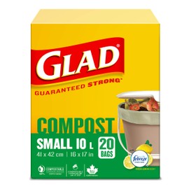 Glad 100% Compostable Bags - Small 10 Litres - Lemon scent, 20 Compost Bags
