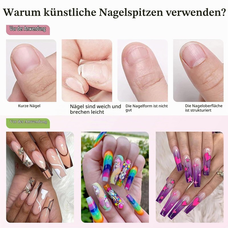 Nail Tips for Gel Nails, Venares 500 Pieces Acrylic Artificial