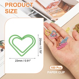 PATIKIL 100pcs Paper Clip, Heart Style Paper Clip Small Cute Rust-Proof Metal Strong Durable Bulk for Office Home, 23mm, Green