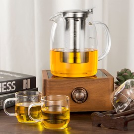 Tea Pot with Infusers for Loose Tea, Glass Teapot for Stovetop, Clear Borosilacate Glass Tea Pot with Infuser and Lid, Heat Resistant, Gifts for Tea Lovers, 1000 ml/35 oz