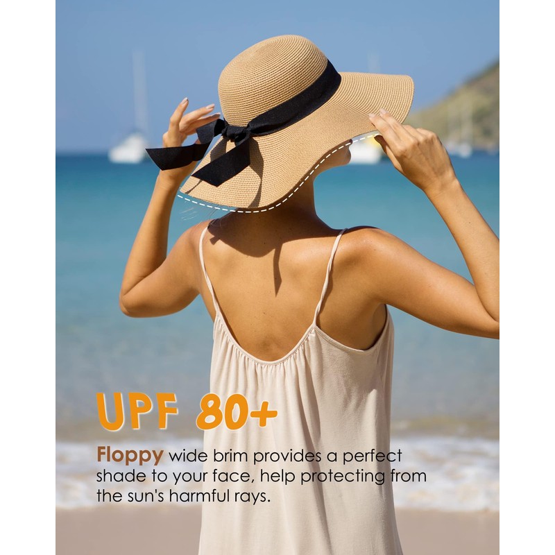 FURTALK Womens Sun Straw Hat Wide Brim UPF 80 Summer