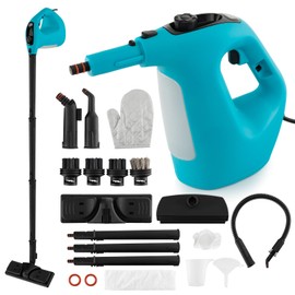 COSTWAY Handheld MultiPurpose Steam Cleaner with 17 Pieces, 350ml Large Capacity Steam Mop Continuous Fill water, Portable Chemical-Free Steamer for Home Use Carpet, Floors, Windows, 1400W, Blue