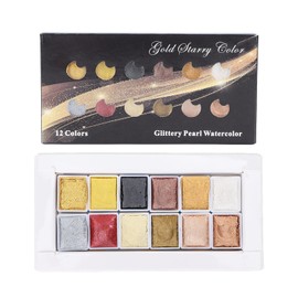 TOPINCN Pintura de Acuarela 24 Piezas Pintura de Acuarela Macaron Metálico Juego de Pintura de Acuarela Nacarada Sólida para Pintar Nail Art