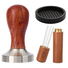 Abeskch 53mm Espresso Tamper Kit, Hard Wood Espresso Tamper Tool & Powder Press Pad & 8-Needles Espresso Stirrers For 53 mm Portafilter