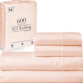 SGI bedding 600 Thread Count 4 Piece 100% Egyptian Cotton Full Size Sheets Set, 15" Deep Pocket Sheet Set, Premium, Breathable, Soft and Hotel-Quality Luxury Sheets - Peach