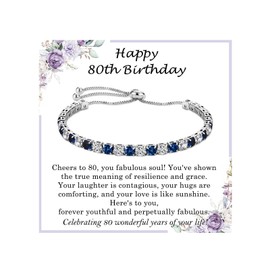 PDTU Birthday Bracelet for Women - Cubic Zirconia Adjustable Bracelet for 80th Birthday Gifts for Mum, Grandma, Daughter & Friends