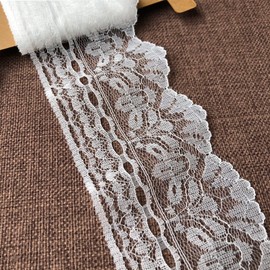 LUMKET 3 Inches Wide White Lace Ribbon, Lace Trim Ribbon for Sewing, Decorating, Floral Designing and Crafts (3581 white)