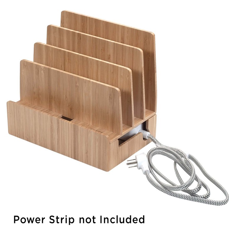 Charging Station Stand Combo with Bamboo Drawer; Extra Storage for