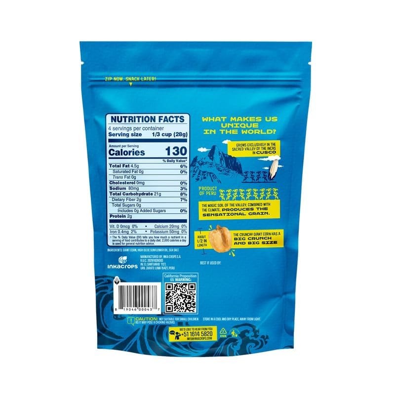 Inka Corn Nuts, Gluten Free Roasted Giant Corn, Original Flavor,