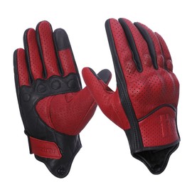 Harssidanzar CM043EUA Men's Motorcycle Gloves Goatskin Leather Full Finger Breathable and Perforated Design Touchscreen Summer Motorcycle Gloves C2-Red, Size L