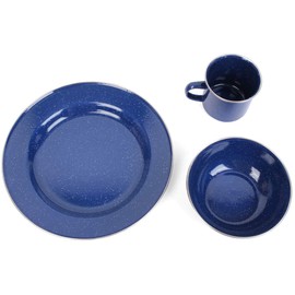 Epic Militaria Heavy Duty Enamel Camping Tableware Set (Blue, 1 Set)