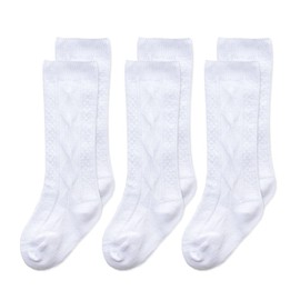 Mini angel Baby Knee High Socks 3 Pairs Cable Knit Knee Socks 0-3 Months Seamless Dress Socks for Newborn Infant Boys Girls (White, XS)