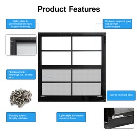 NeatiEase 2 Pack Shed Windows with Black Frame, 24 x 24 Flush Mount Small Window with Tempered Glass and Fiberglass Screen for Shed, Chicken Coop, Playhouse, Household, Garage