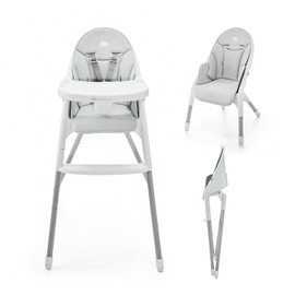 Kinderkraft DINNLY, Foldable highchair, Easy Tool-Free Setup, Comfortable Easy-Clean Insert, footrest Support, Stable Design with 5-Point Harness, Grows with the Child, Light Gray