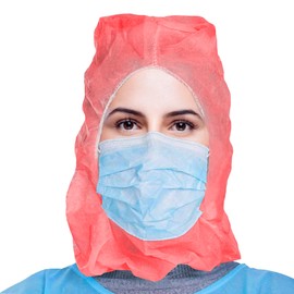 EZGOODZ Red Disposable Hood Caps One Size. Pack of 100 Disposable Bouffant Hoods. 18 GSM Polypropylene Disposable Hoods with Elastic Band. Well-Ventilated Protective Caps Hoods Hairnets Unisex