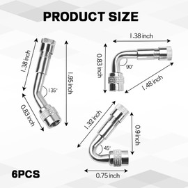 Ongfuwu 6PCS Car Valve Stem Extenders, 45 Degree 90 Degree 135 Degree Metal Valve Stem Extenders, Universal Vehicle Dually Valve Stem Extension for Cars SUVs Trucks Motorcycles RVs