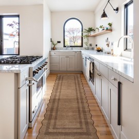 Lahome Washable Runners for Hallways, 2.5x8 Kitchen Runner Rug Non Slip Modern Scalloped Hallway Rug, Soft Ultra-Thin Solid Indoor Carpet for Entryway Bedroom Bathroom Laundry, Brown