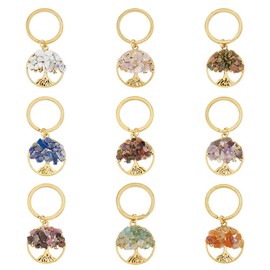 SUPERFINDINGS 18Pcs Tree of Life Keychain with Gemstone Chip Beads and Alloy Gemstone Charm Keychain Natural Crystal Stone Keyrings for Lucky Ornament Weddings Baby Showers Party Favours