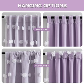 MYSKY HOME Lilac Curtains for Girls Bedroom Nursery Curtain with White Pom Pom Sheer Window Drapes Back Tab Room Darkening Double Layer 63 Inches Length 2 Panels, Light Purple, W52 X L63