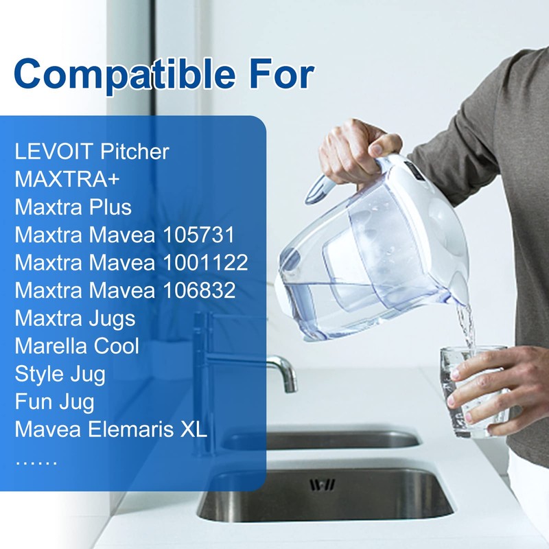 Replacement Filter Compatible with Brita Mavea 1001122,Maxtra,Maxtra+ and LEVOIT Pitcher