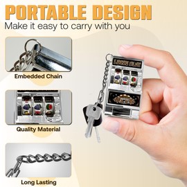 ChargeDaddy Casino Lucky Slot Charm Keychain – Mini Slot Machine Keychain in Silver, Lucky Vegas-Themed Accessory for Keys, Bags & Party Favors, Silver, Small