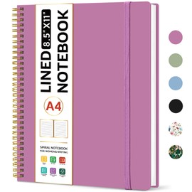 Taja Spiral Lined Notebook, 8.5"x11" Notebooks for Work, Large A4 Journal for Women & Men, College Ruled Journaling Notebook for Writing, Plastic Cover Spiral Journal, Purple