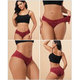 LEVAO Womens Underwear Cotton Cheeky Bikini Panties for Women Lace Stretch Hipster Ladies Briefs Multipack S-XXL