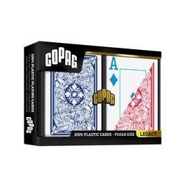Copag 4-Color Legacy Design 100% Plastic Playing Cards, Poker Size Jumbo Index Red/Blue Double Deck Set