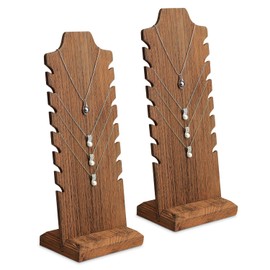MOOCA 2 Pcs Lightweight Wooden Necklace Display Stand - Freestanding Easel Holder for Multiple Necklaces, Brown Color