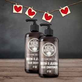 Viking Revolution Biotin Mens Shampoo and Conditioner Set - Eucalyptus Shampoo and Conditioner Set with Jojoba and Mint Oil - Peppermint Oil Hair Conditioner for Men (17 Oz)