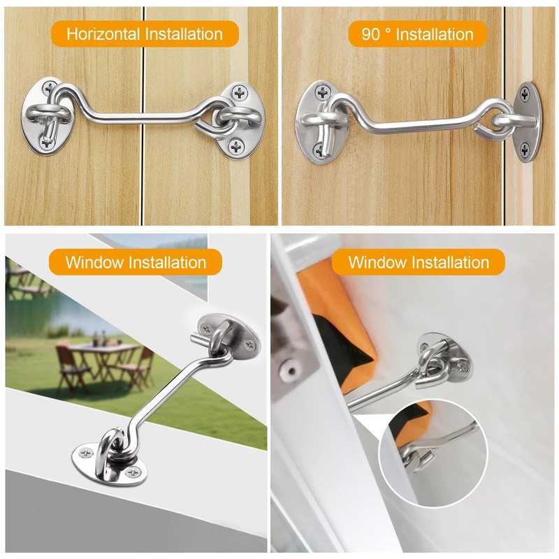 4 Inch Hook and Eye Latch Silver, 2 Pcs Stainless