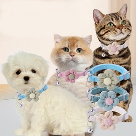 Blue Cat Collar with Bell and Floral, XS Dog Collars with Flower Girl Cute Adjustable for XXS XSmall Extra Small Female Dogs Puppy Little Kitten Yorkie Chihuahua X-Small