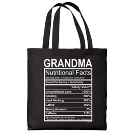 New Grandma Tote Bag For Women Grandma Nutritional Facts Black Canvas Tote Bag