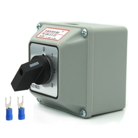 KEYMOO 25A Rotary Changeover Switch with Exterior Box, 4 Position 2 Phase 8 Terminals, 3-Way 1NO 1NC Universal Selector Switch 25/0-3.2D