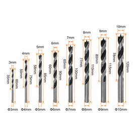 HARFINGTON 1set Brad Point Drill Bits 3/4/5/6/7/8/9/10mm Dia Straight Round Shank Drill Metric Brad Point Spiral Twist Drill Bits for Carpenter Woodworking Plastic Rubber