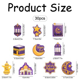 Bojueshaw 30PCS Ramadan Wooden Hanging Decoration - Eco-Friendly Crescent Moon Pendant for Holiday Party Decorations, Perfect for Ramadan Mubarak and Festive Scene Setup(Purple)