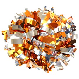 Danzcue 6 Inches Metallic Cheerleading Pom Pom with Baton Handle Pack of 2 (One Size, Orange-Silver)