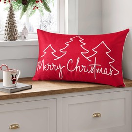 Ohok Decorative Christmas Cushion Cover, 30 x 50 cm, Polyester Linen Decorative Cushion Covers, Merry Christmas Cushion Covers, Decorative Cushion Cover Set for Bedroom, Living Room, Sofa (Red)