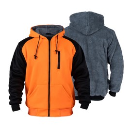 FONIRRA Hi Vis Hoodie for Men Sherpa Fleece Safety Jackets Zipper High Visibility Construction Work Sweatshirts with Black Bottom