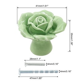 Bonsicoky 2 Pcs Green Rose Drawer Pulls, Ceramic Flower Knobs Decor Handles for Drawer, Cabinet, Dresser, Cupboard, Door