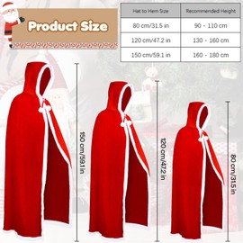 KATELUO Santa Claus Cape with Hood, Red Cape, Santa Claus Hooded Cape, Red Christmas Coat with Hood, Cape Red Velvet, Christmas Costume for Children, Teenagers and Adults (120 cm), 120 cm