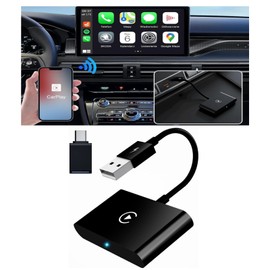 CarPlay Inalambrico Adaptador, CarPlay Wireless Adapter Convertir CarPlay Cable fábrica a CarPlay inalámbrica, Apto para el 90% de los Coches(Soporta iOS, 5Ghz WiFi)