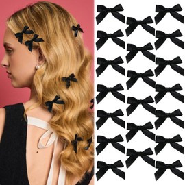 SAWINDA 20PCS Pink Hair Bows Ribbon Alligator Hair Ribbon Hair Barrettes for Teens Small Claw Clips for Thick Thin Hair,Cute Hair Accessories for Women Girls (Black)