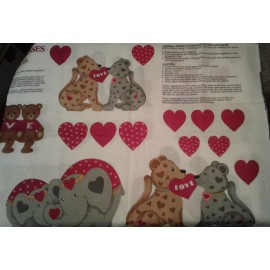 Fabric Country Vintage 1992 "Hugs & Kisses" APPLIQUE FABRIC PANEL, so cute! - FREE SHIPPING
