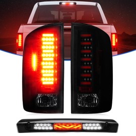 Gubebaili LED Tail Light + 3rd Brake Light Kit Fit for Dodge Ram 1500 2002-2006 / Fit for Dodge Ram 2500 3500 2003-2006 Rear Brake Cargo Lamp Taillight Assembly, Black Housing Smoke Lens