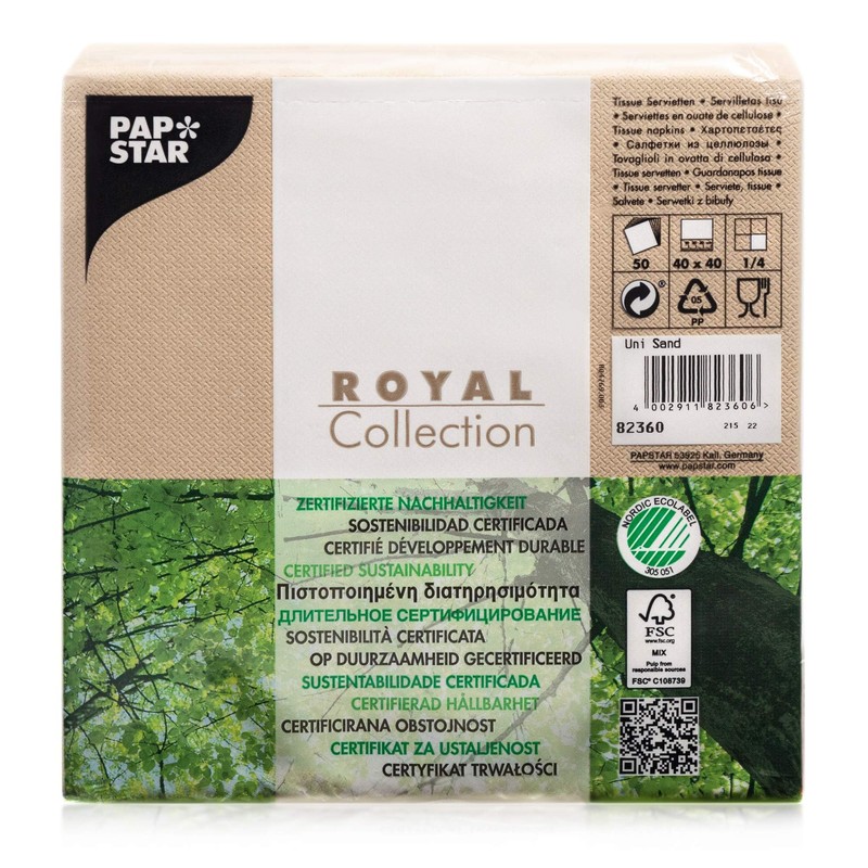 50 Stück Premium Qualität Bettwäsche Gefühl Sand Servietten ROYAL Collection 1/4-Falz