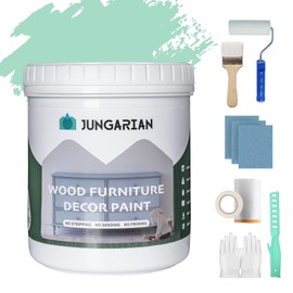 Jungarian Furniture Paint Kit 16oz with Tools - Water-based & Low Odor All-in-One No Sanding - Matte Finish Indoor Outdoor Wood Paint for Cabinets, Doors, Tables and Dressers - Retro Mint