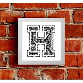 The Victorian Printing Co - An Initial Capital H - Upper Case Letter in a Paisley Pattern - Framed Picture - Black