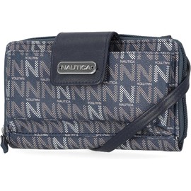 Nautica Harbor Womens Crossbody Purse RFID Blocking Zip Around Clutch Wallet (Indigo/Taupe)